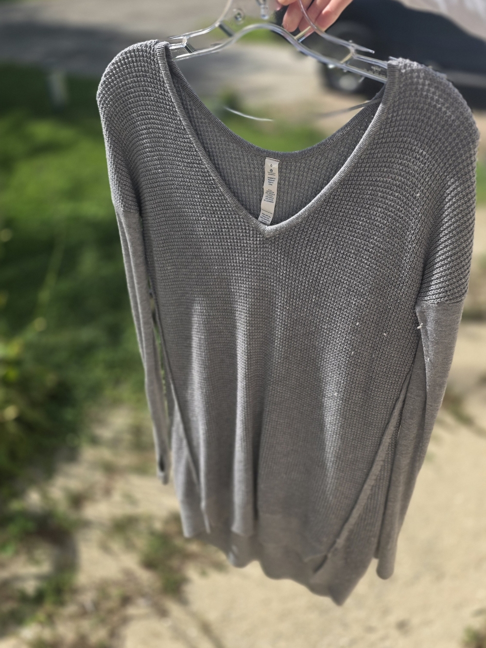 Lululemon Gray V-Neck Knit Sweater Top